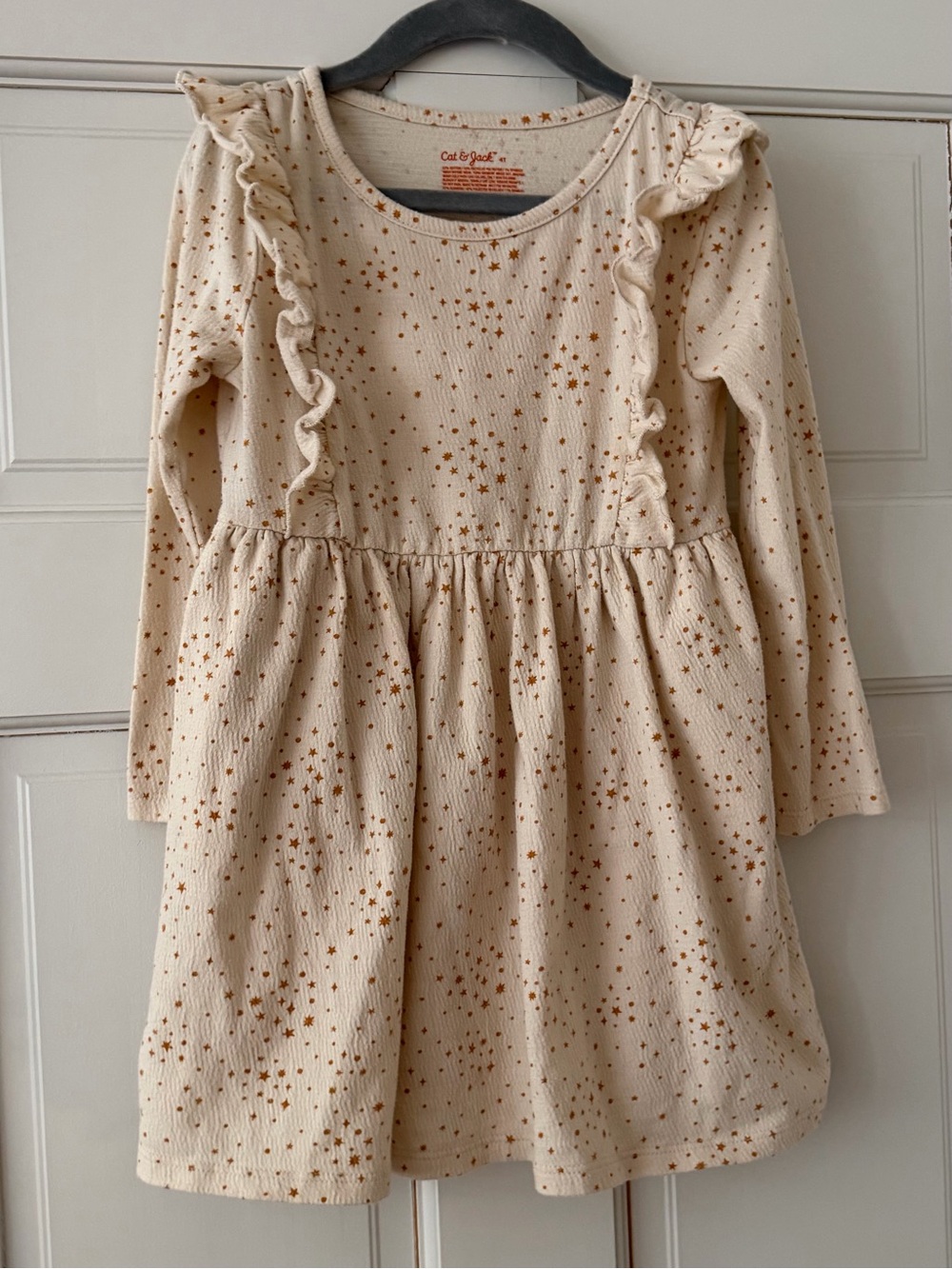 Cat & Jack Cream Star-Print Long Sleeve Dress for Kids 4T
